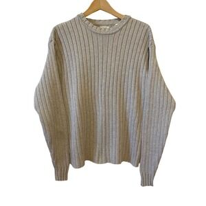Vintage Gap Ribbed Knit Sweater Size M Oatmeal 100% Cotton Long Sleeve Crewneck